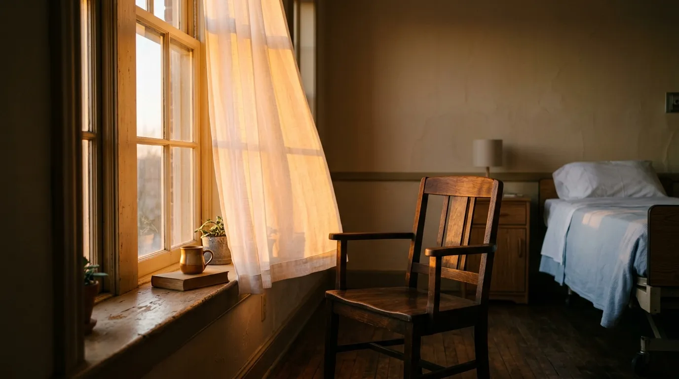 Dawn light through a hospital window